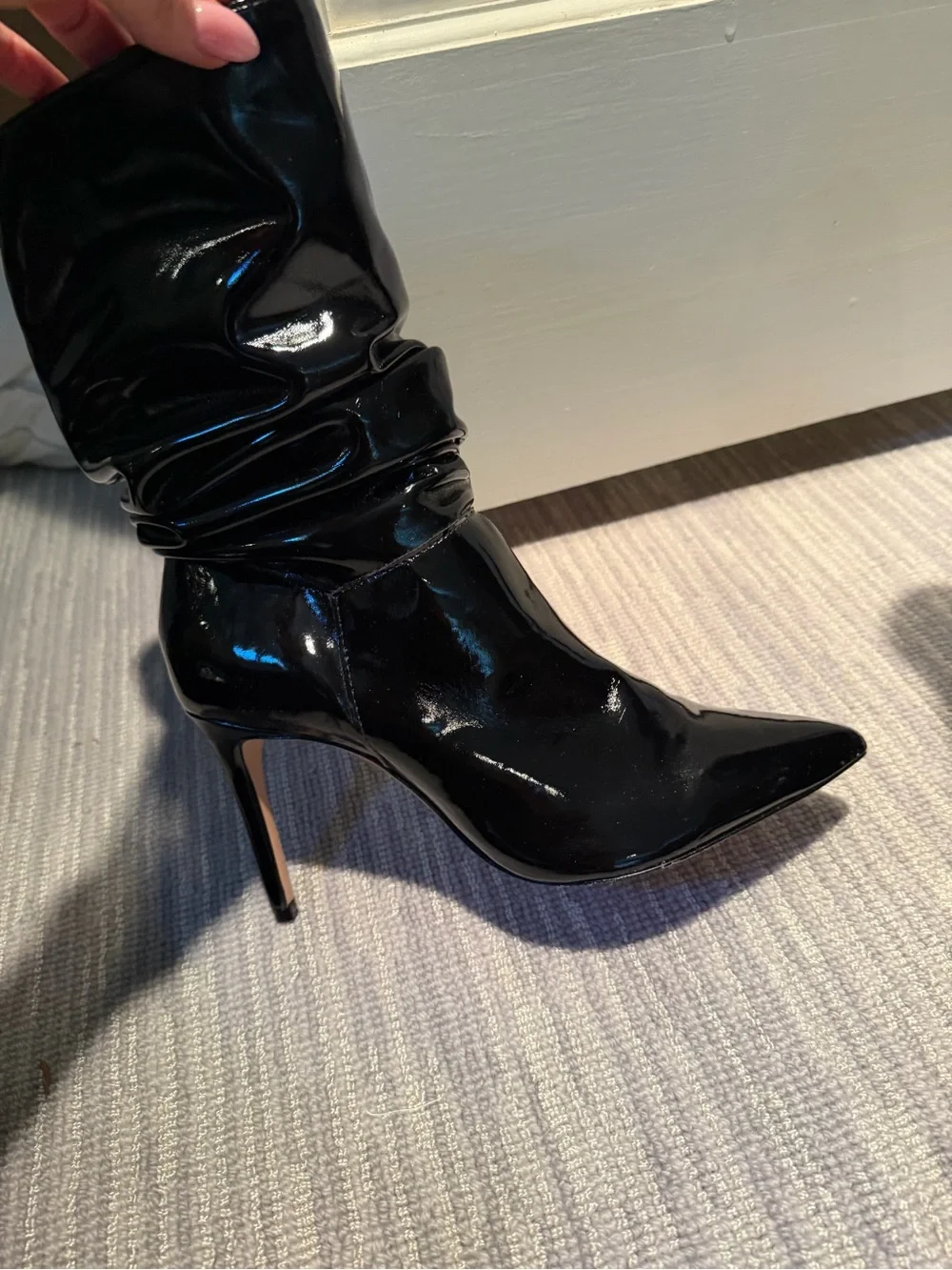 SCHUTZ Black Patent Slouchy ankle Stiletto Boots - Picture 2 of 3